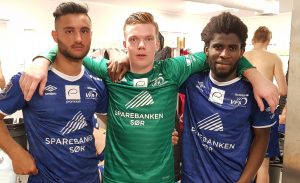 Keeperdebutant Christoffer Braastrup Andersen flankert av (f.v.) nykommerne Mustafa Omarkheil og Marcel Musonda Ngoie
