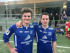 Rasmus Repstad(til venstre) scoret to mål mot Bryne