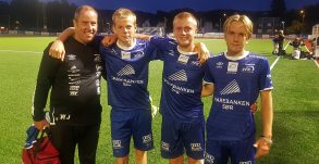 Tre debutanter (og Willy), Fredrik Bakken, Emil Lie og Conrad Elias Evenstad.
